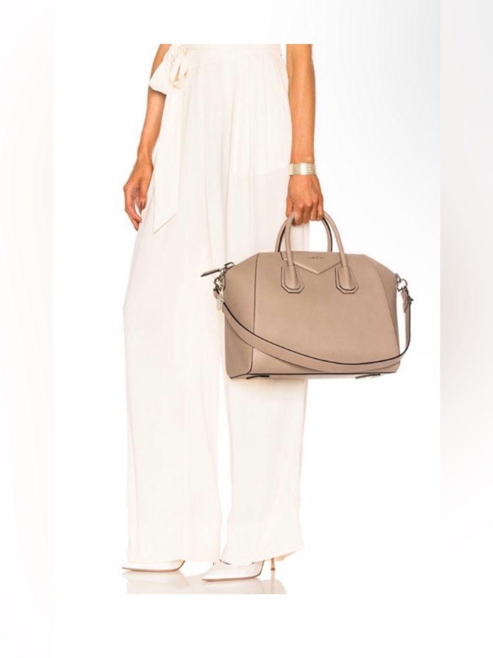 Givenchy Antigona Medium Sugar Linen Taupe Shoulder Top Handle Bag EUC